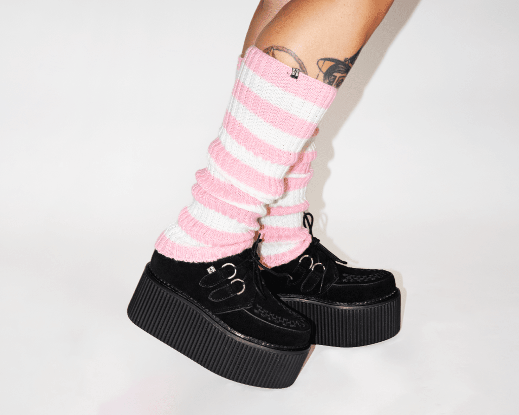 TSK1160 Pink & White Stripe Knit Leg Warmer TSK1160-OS