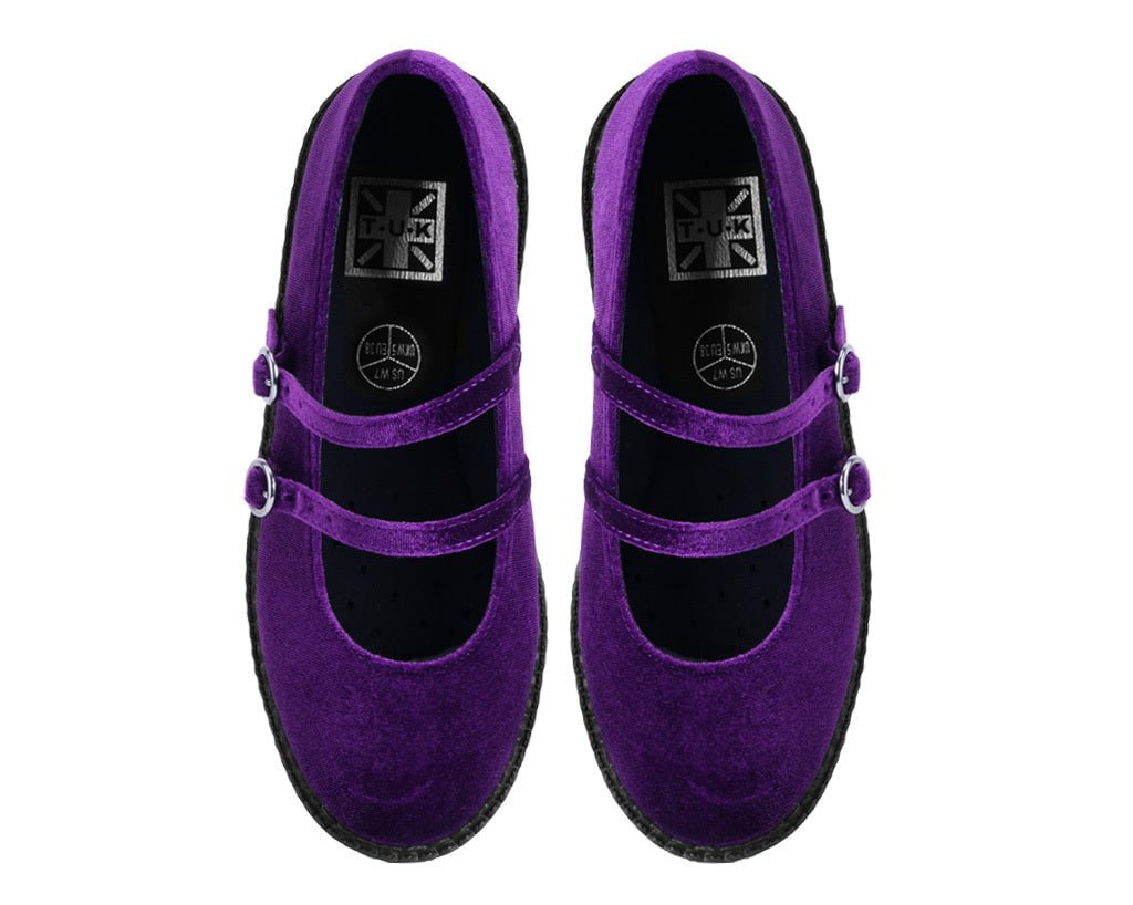 F3437L Purple Velvet 2-Strap Mary Jane
