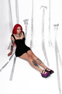 F3437L Purple Velvet 2-Strap Mary Jane