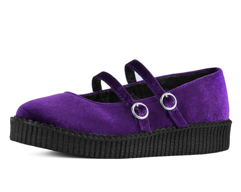 F3437L Purple Velvet 2-Strap Mary Jane