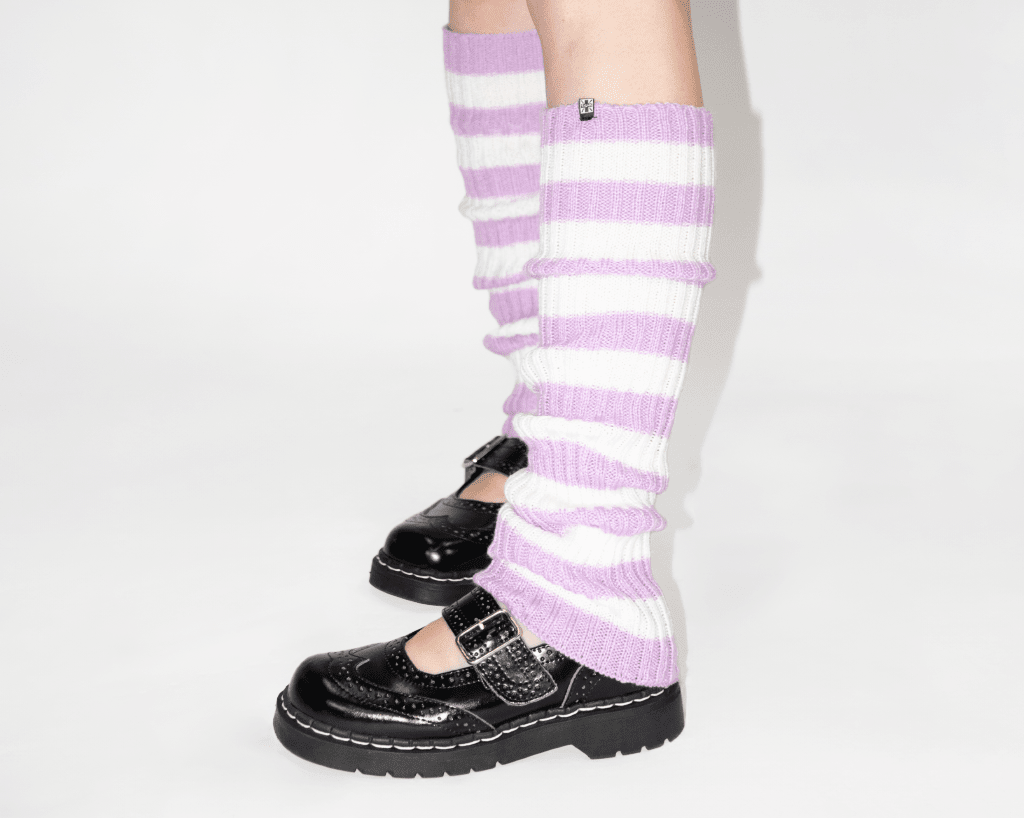 TSK1162 Purple & White Stripe Knit Leg Warmer TSK1162-OS