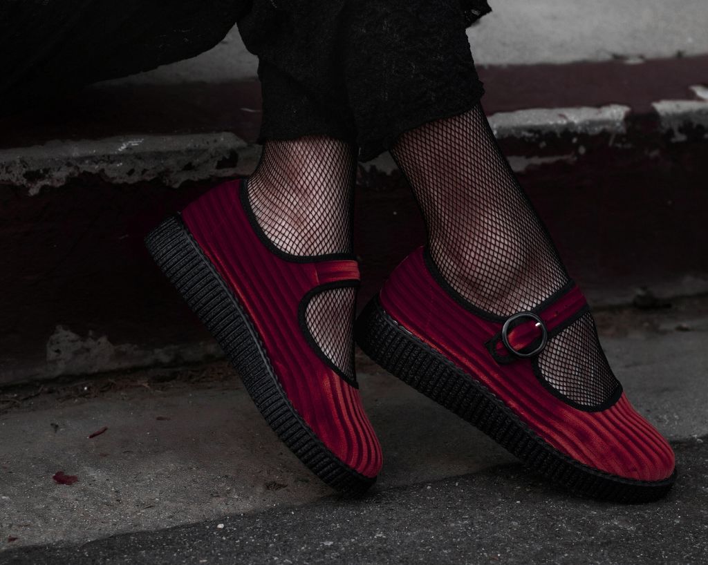 F3214L Red Corduroy Viva Low Mary Jane