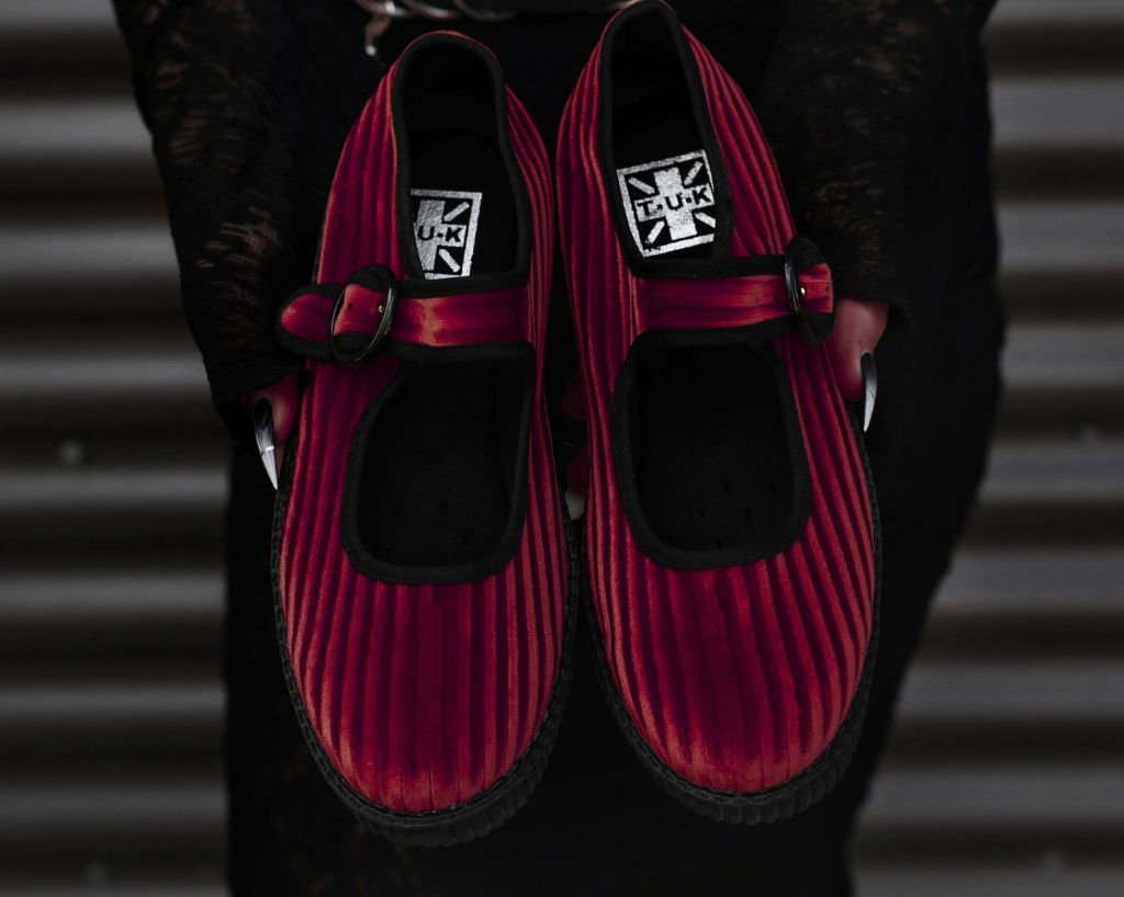F3214L Red Corduroy Viva Low Mary Jane