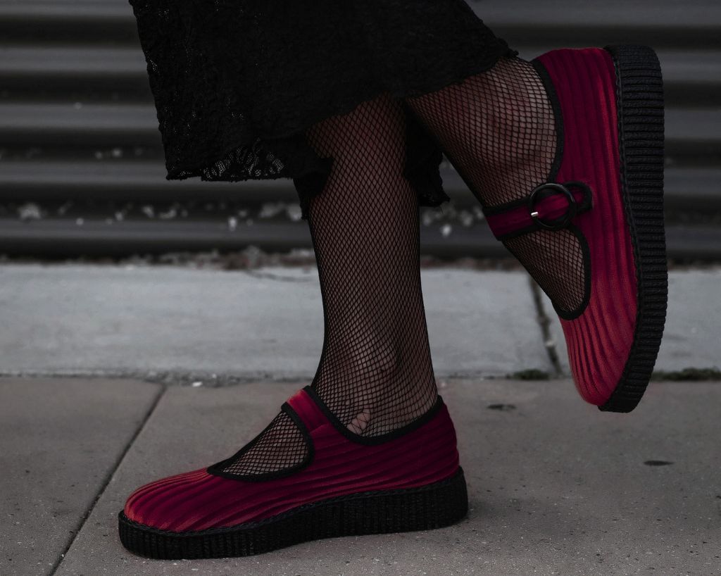 F3214L Red Corduroy Viva Low Mary Jane