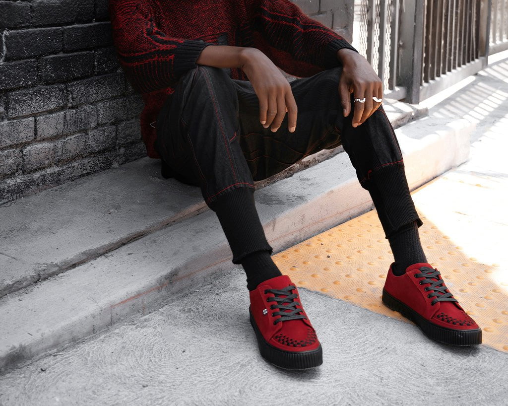 A3316 Red Suede Lace-Up Creeper Sneaker