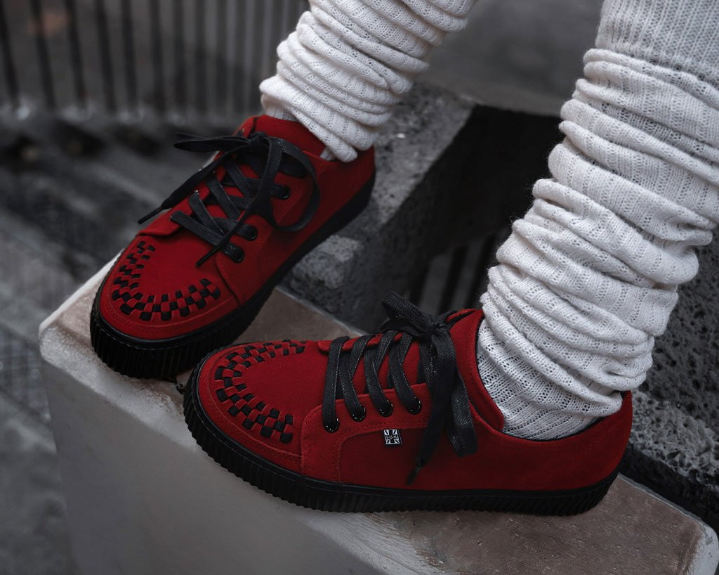 A3316 Red Suede Lace-Up Creeper Sneaker