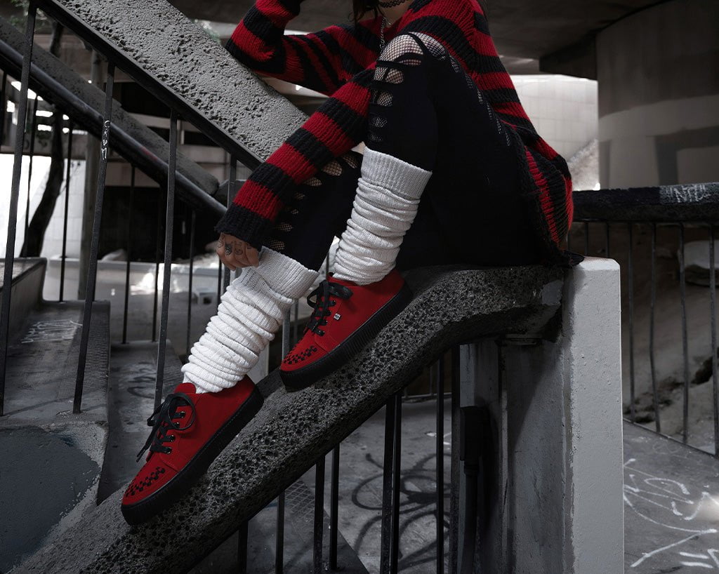 A3316 Red Suede Lace-Up Creeper Sneaker