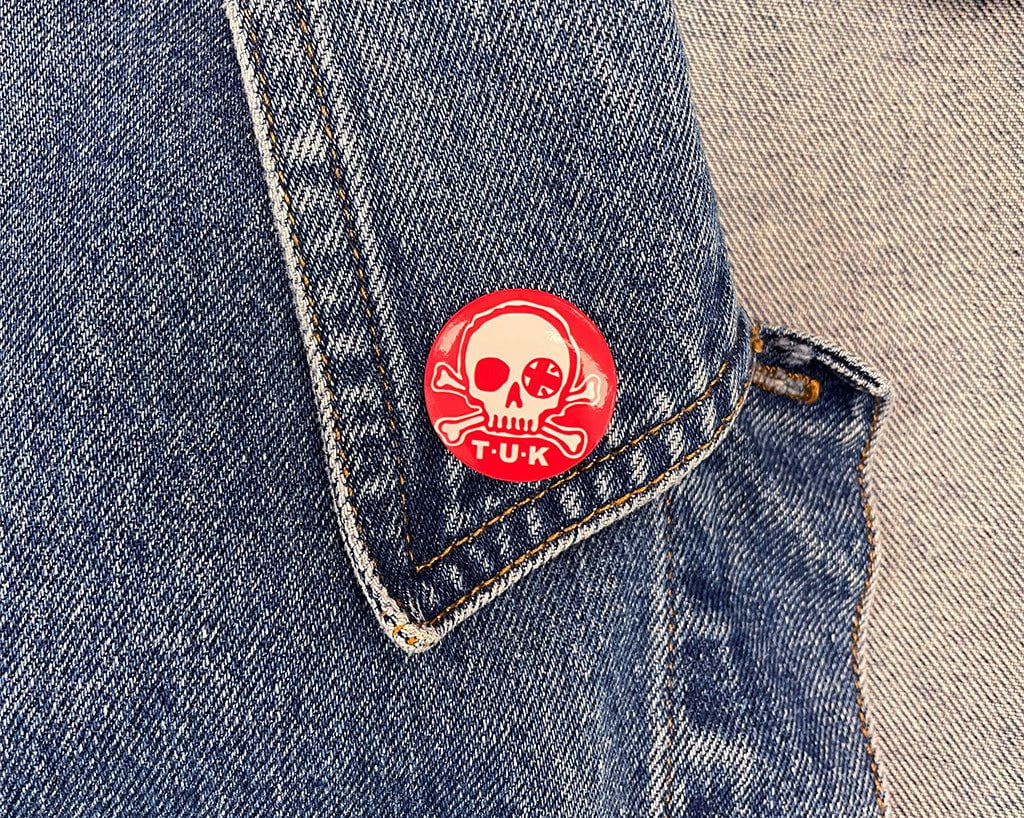 P0066 Red & White Skull Logo Pin P0066-OS