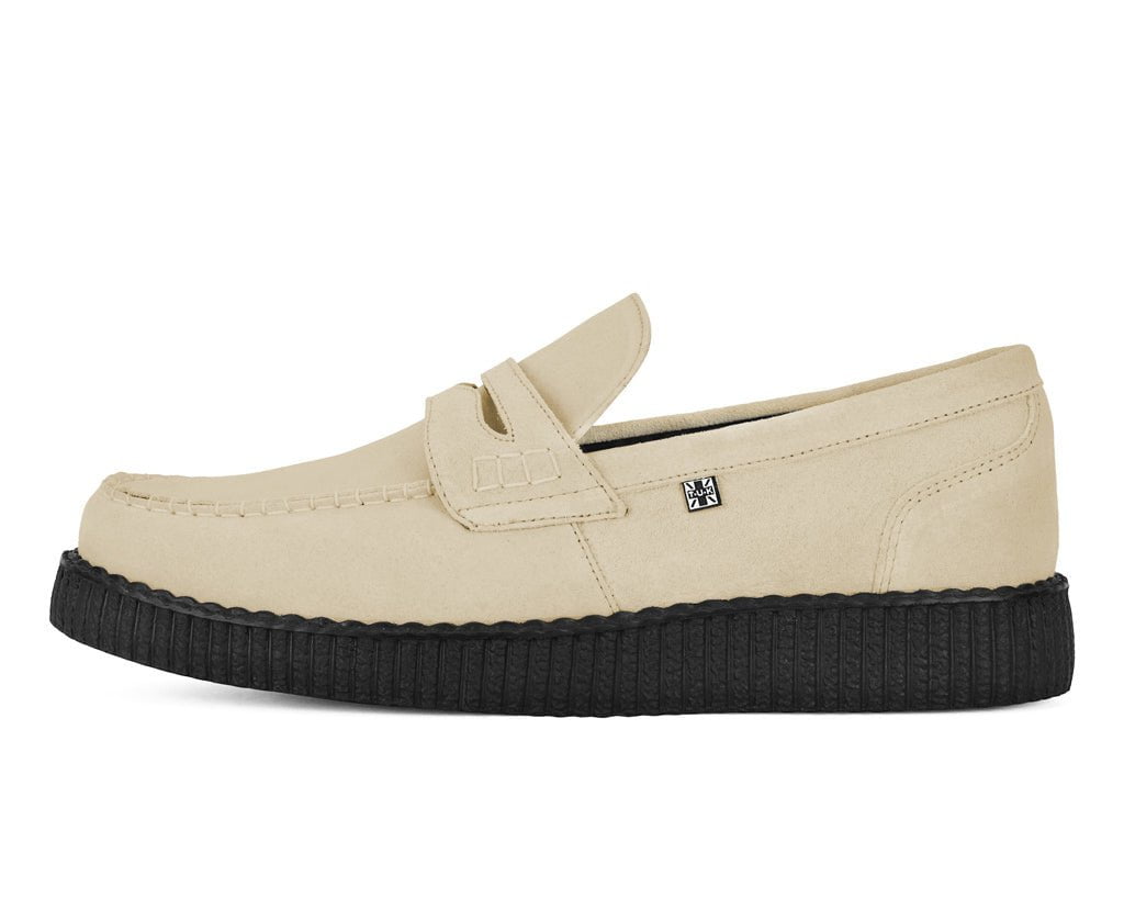 F3417 Tan Suede Penny Loafer Viva Low Creeper