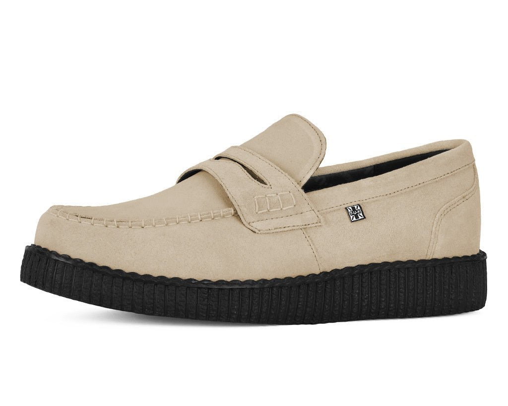F3417 Tan Suede Penny Loafer Viva Low Creeper