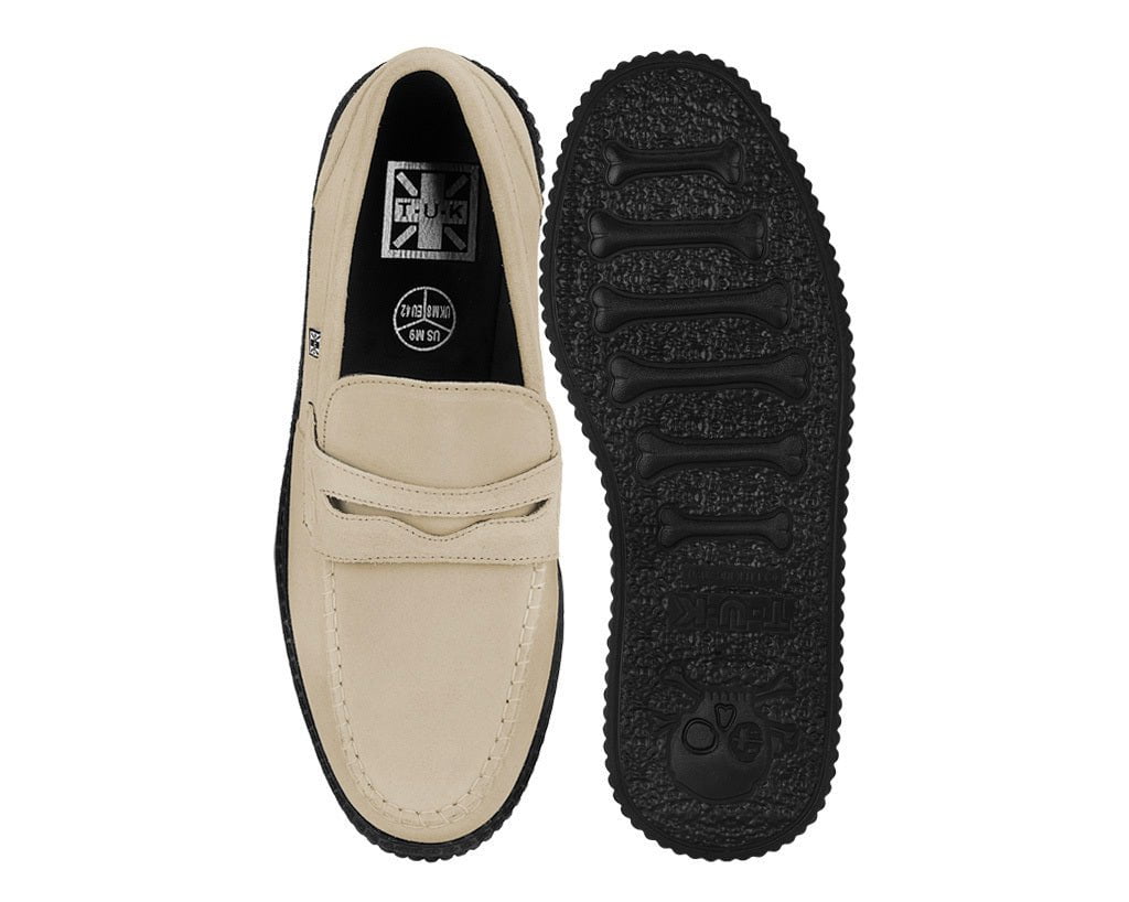 F3417 Tan Suede Penny Loafer Viva Low Creeper