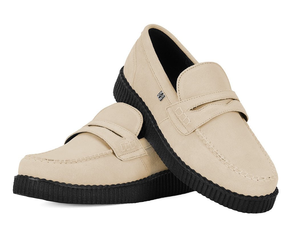 F3417 Tan Suede Penny Loafer Viva Low Creeper