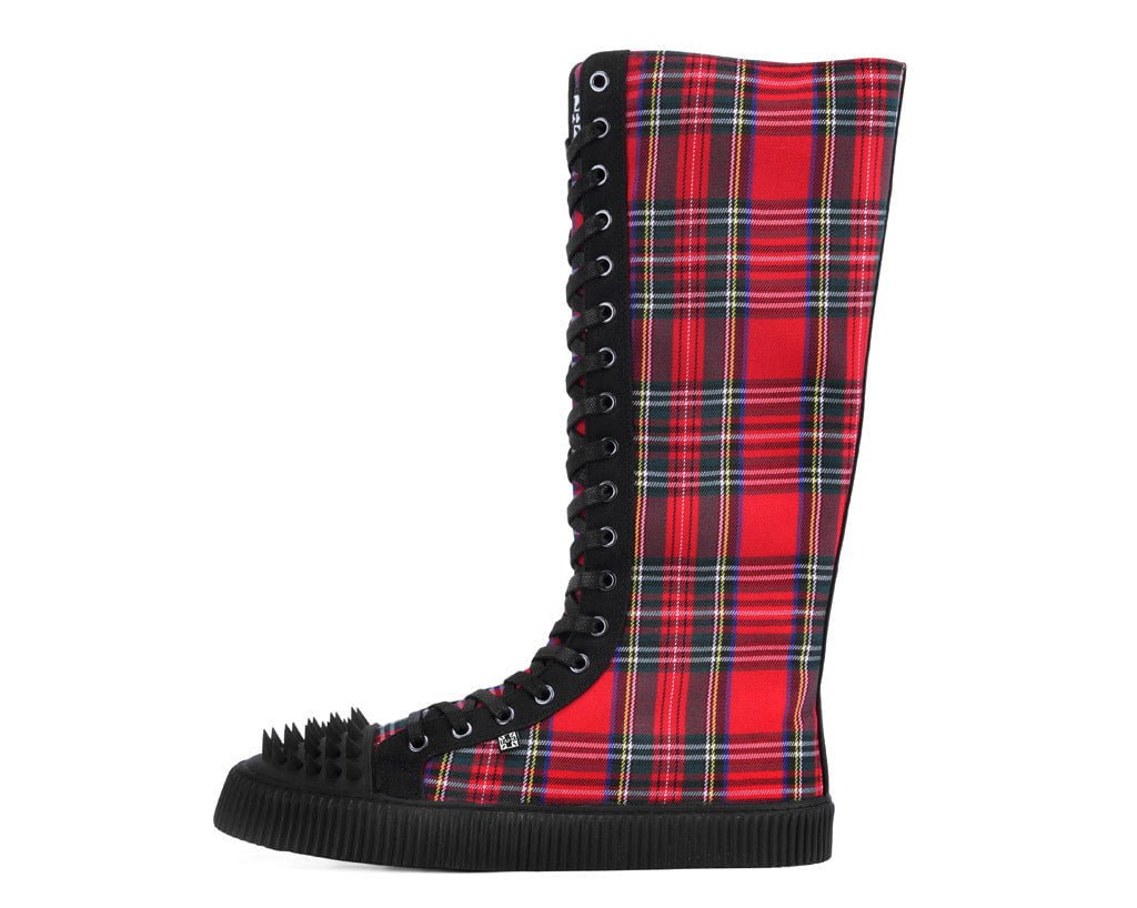 A3483 Tartan Canvas Knee Hi Spike Toe Sneaker Boot