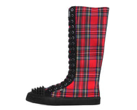 A3483 Tartan Canvas Knee Hi Spike Toe Sneaker Boot