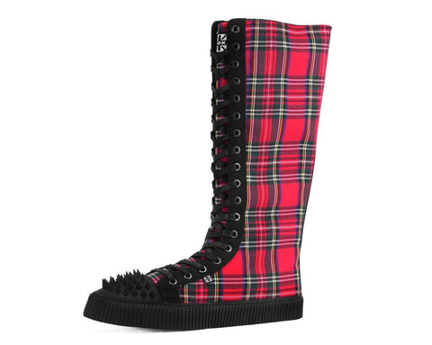 A3483 Tartan Canvas Knee Hi Spike Toe Sneaker Boot