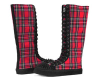 A3483 Tartan Canvas Knee Hi Spike Toe Sneaker Boot