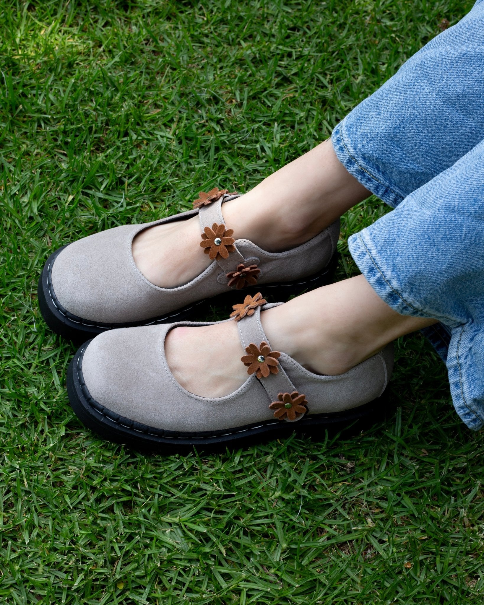Taupe Suede Flower Mary Jane - T.U.K.T2377-05