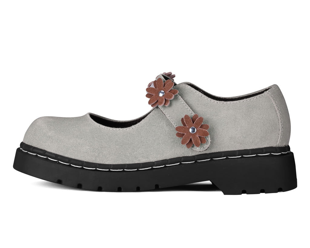 Taupe Suede Flower Mary Jane - T.U.K.T2377-05
