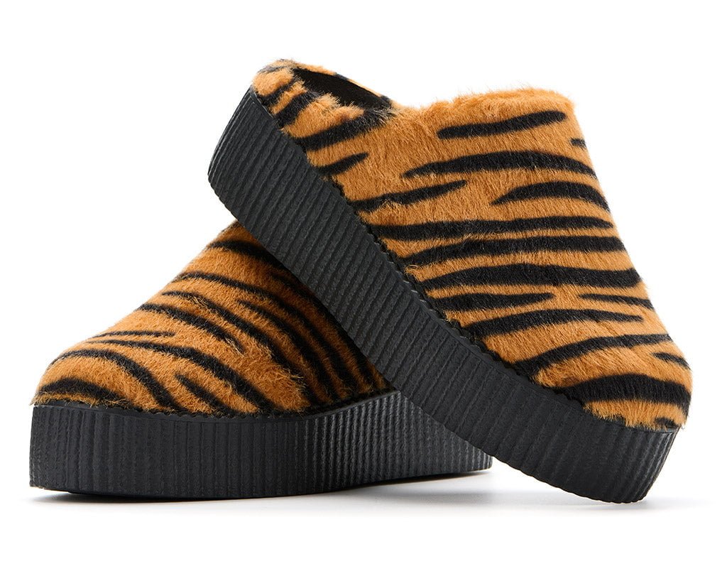 V3446L Tiger Stripe Faux Fur Creeper Mule