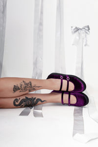 Purple Velvet 2-Strap Mary Jane