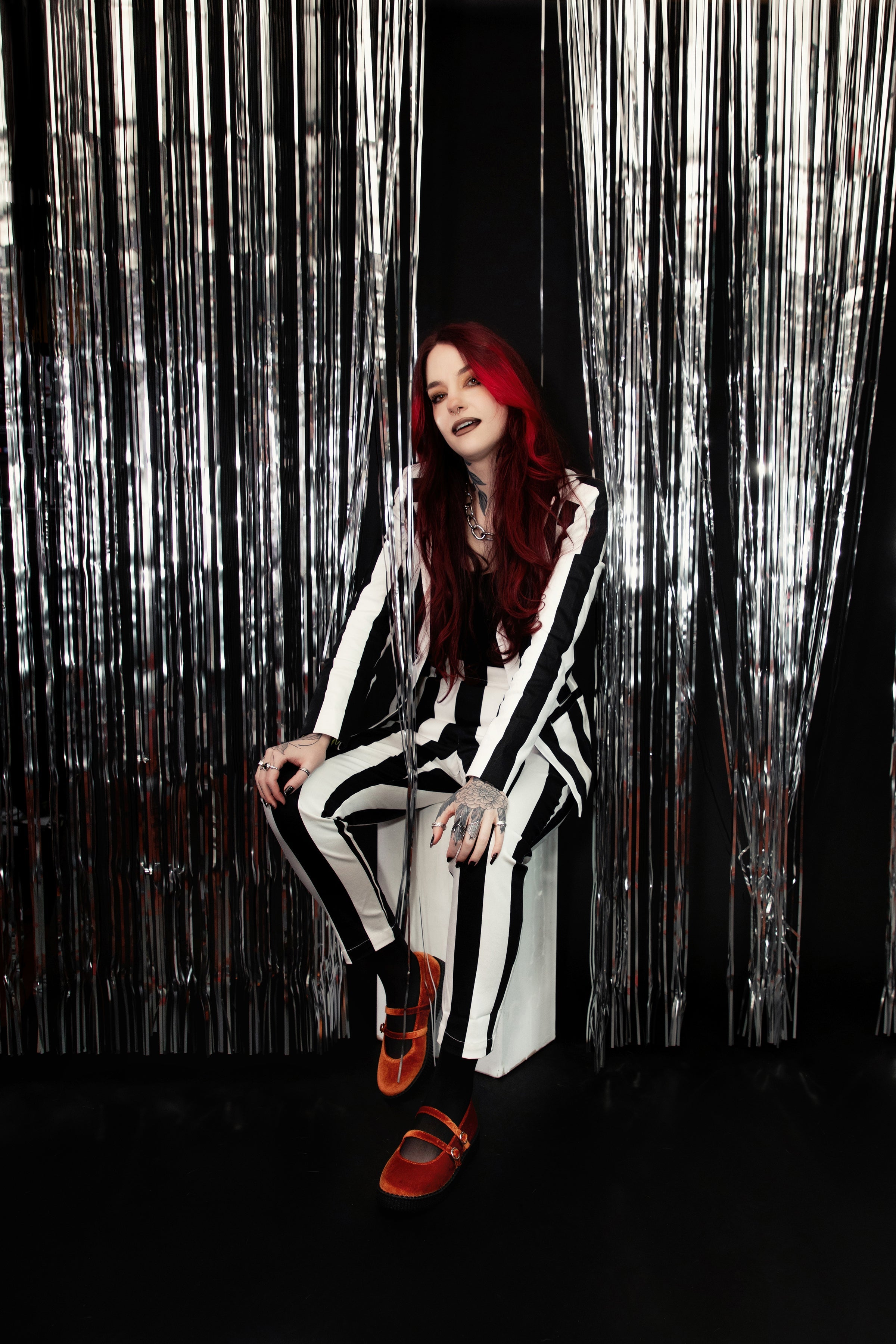 Orange Velvet 2-Strap Mary Jane