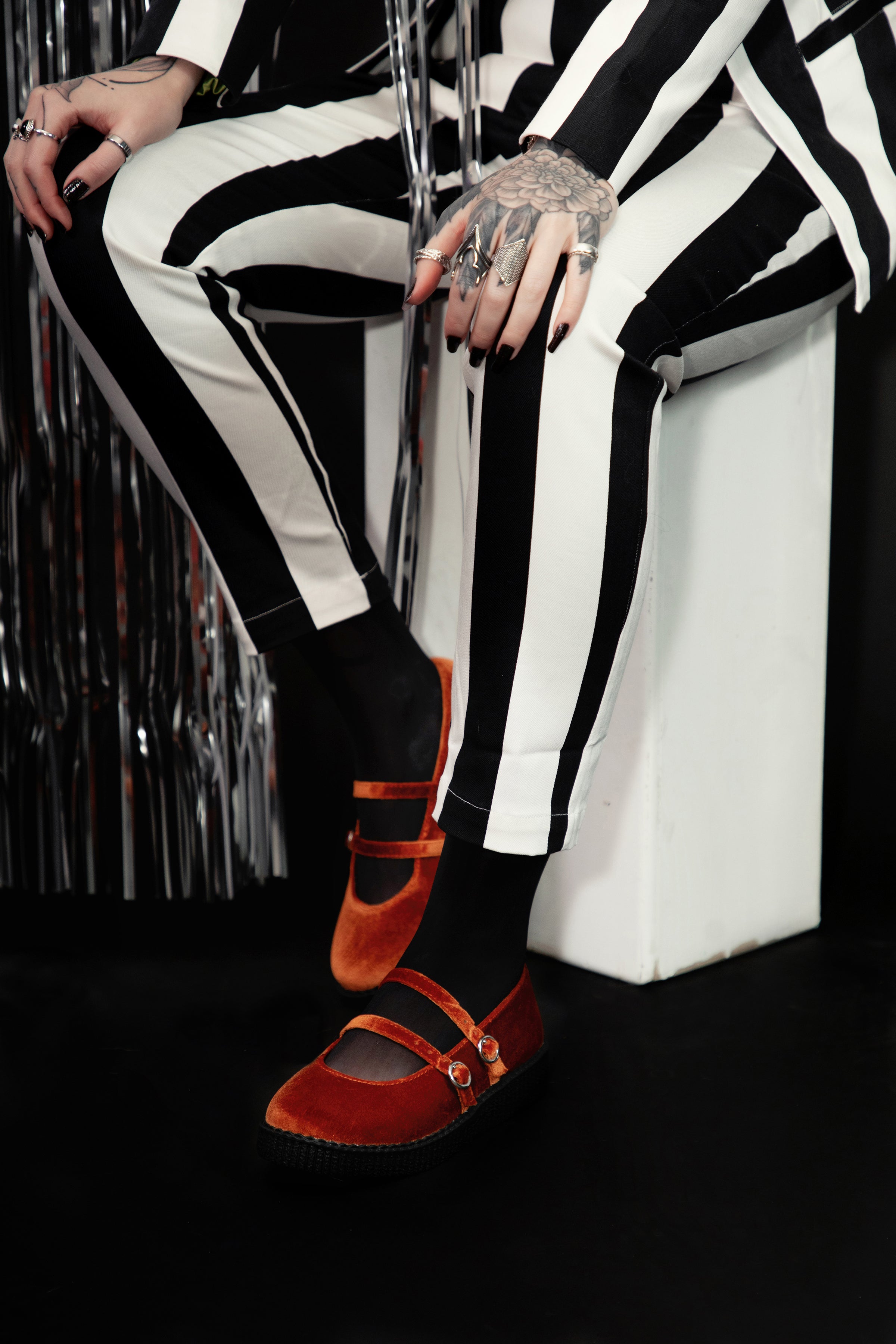 Orange Velvet 2-Strap Mary Jane