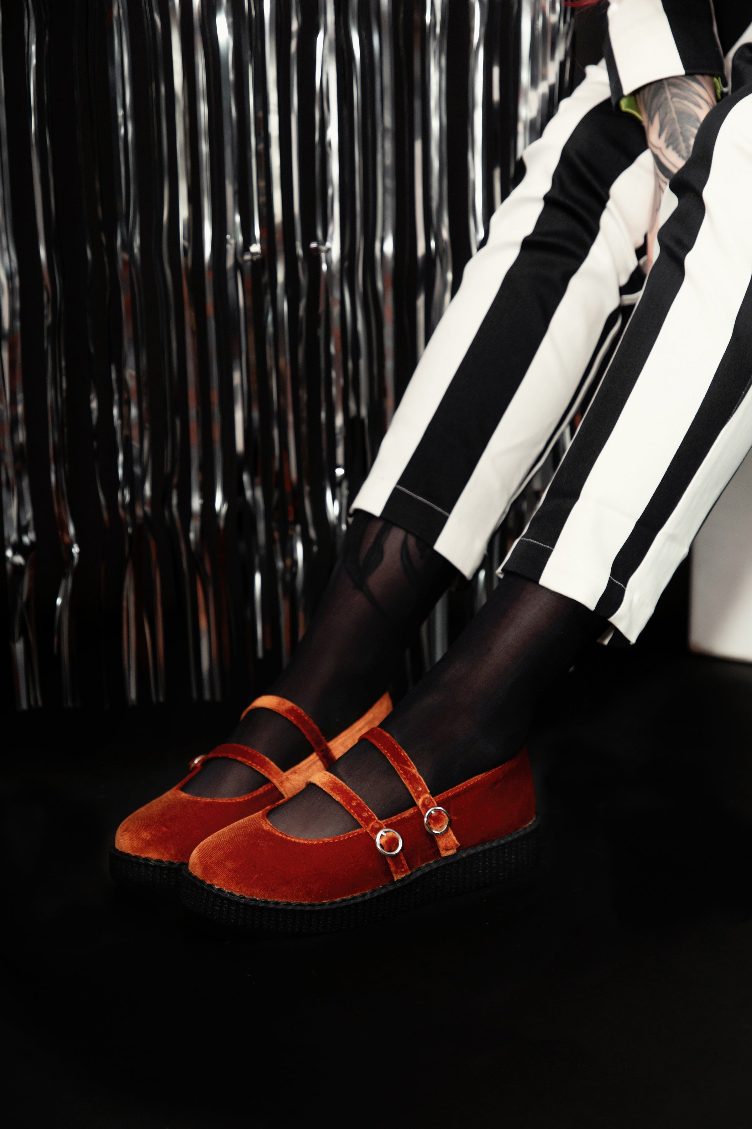 Orange Velvet 2-Strap Mary Jane