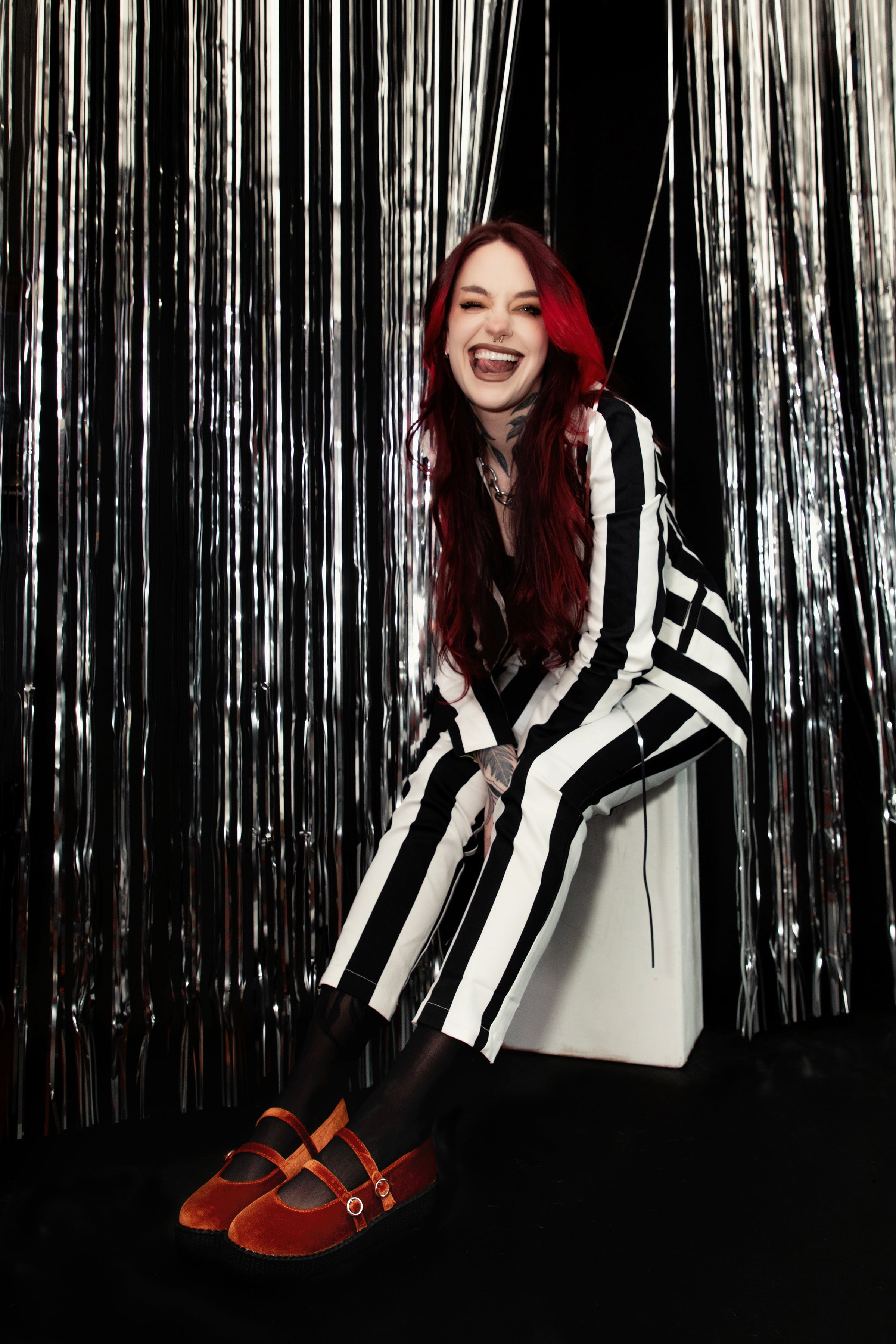 Orange Velvet 2-Strap Mary Jane