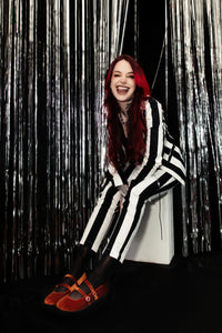 Orange Velvet 2-Strap Mary Jane