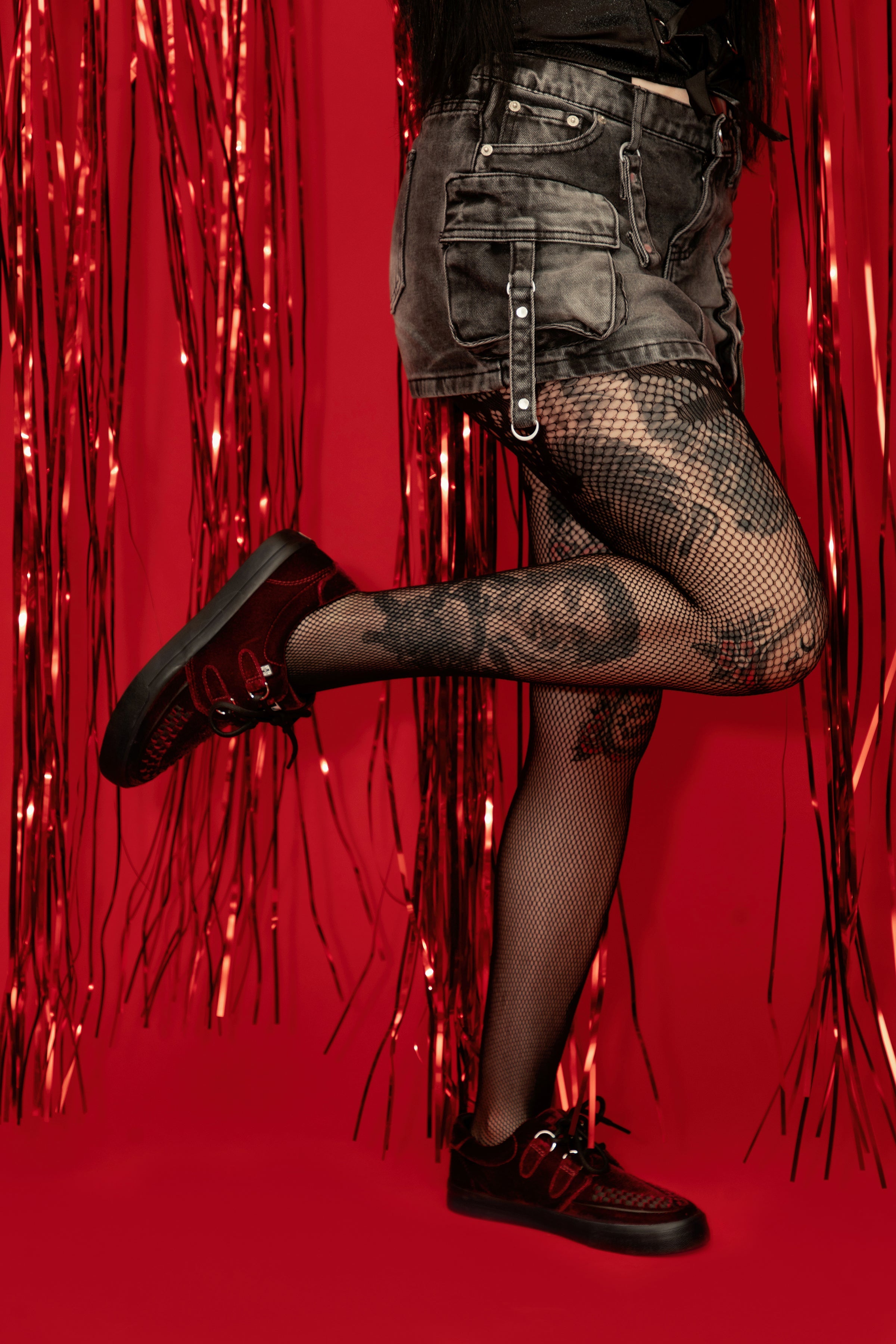 Burgundy Velvet D-Ring Interlace Sneaker