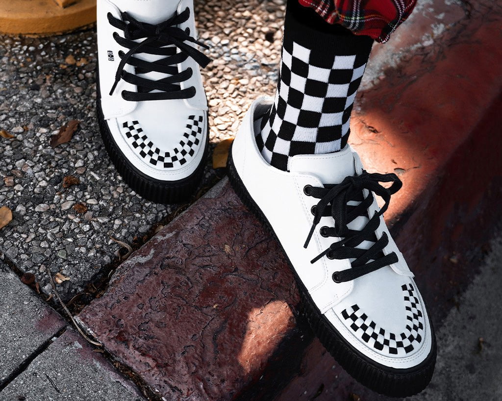 A3315 White Leather Lace-Up Creeper Sneaker
