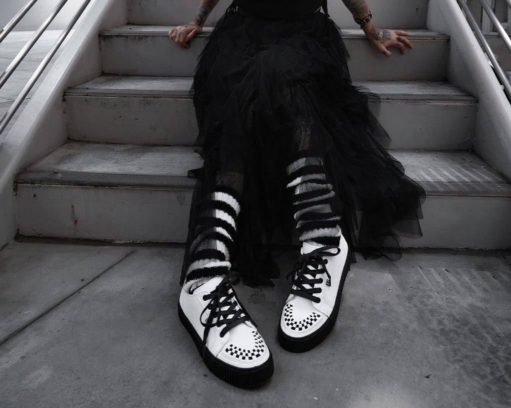 A3315 White Leather Lace-Up Creeper Sneaker