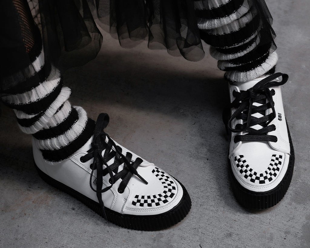 A3315 White Leather Lace-Up Creeper Sneaker