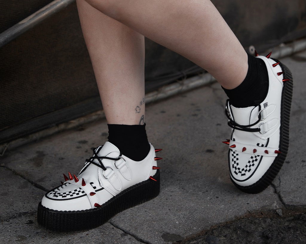 White Leather Spike Viva Mondo Creeper - T.U.K.V3342-03