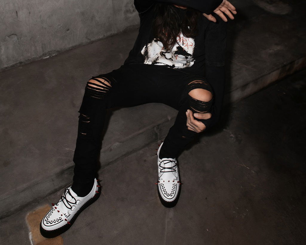 White Leather Spike Viva Mondo Creeper - T.U.K.V3342-03