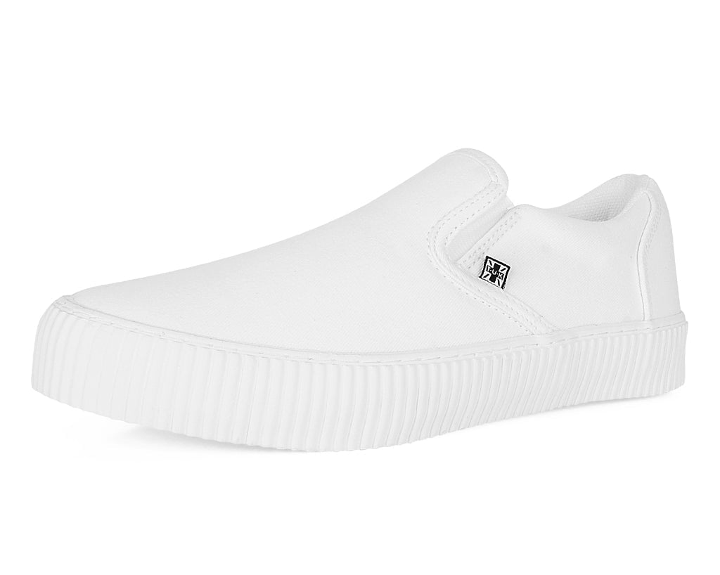 A3224 White Twill Slip-On Creeper Sneaker