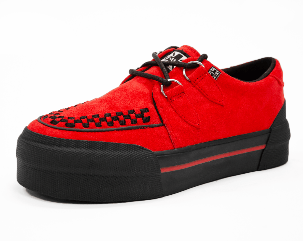 Red Faux Suede Platform Creeper Sneaker