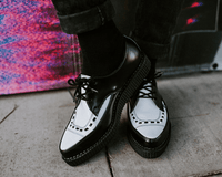 Black White Leather Tie Pointed Toe Creeper TUK Shoe