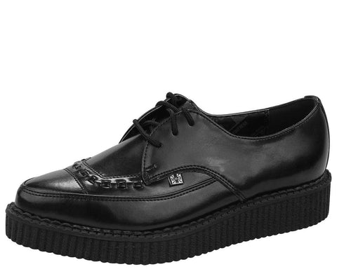 Black Leather Lace Up Pointed Creeper - T.U.K.