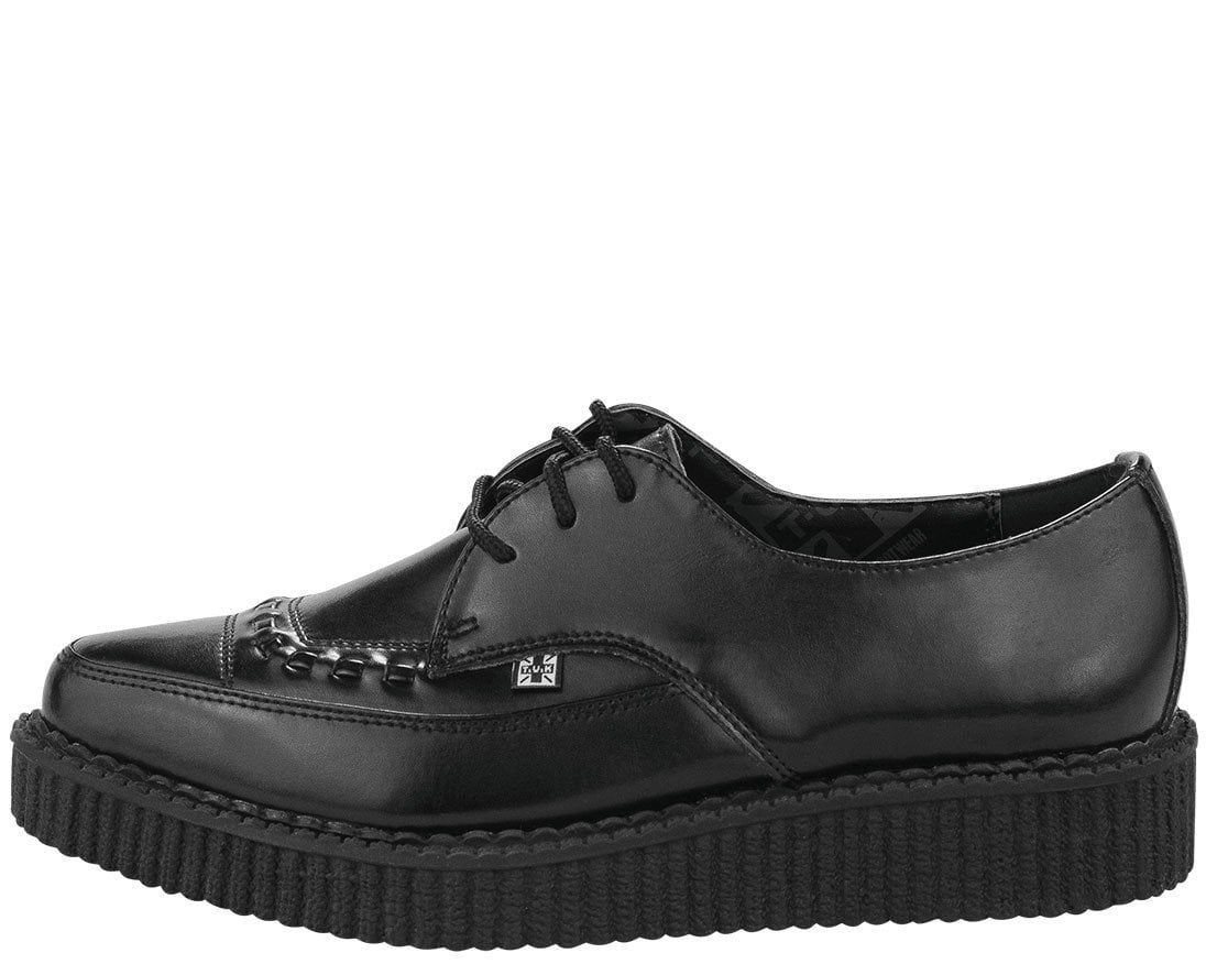 Black Leather Lace Up Pointed Creeper - T.U.K. Shoes