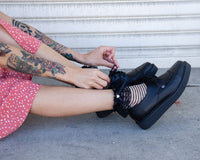Black Leather Lace Up Pointed Creeper