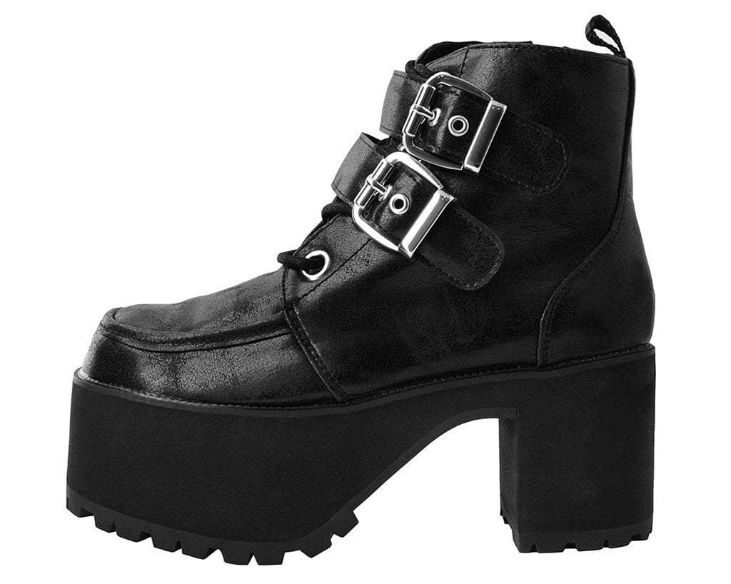Black 2-Buckle Distressed Faux Leather Vegan Nosebleed Boots