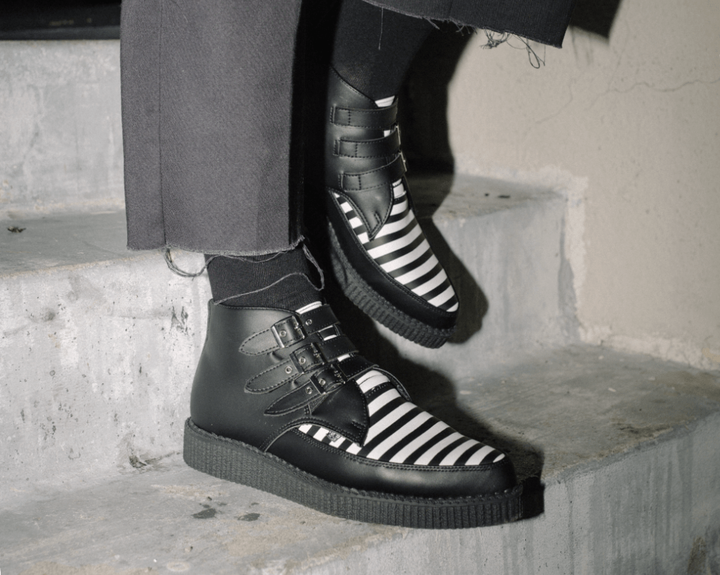 Black and white striped duck boots online