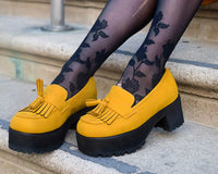 Mustard Faux Suede Fringe Loafer Platform