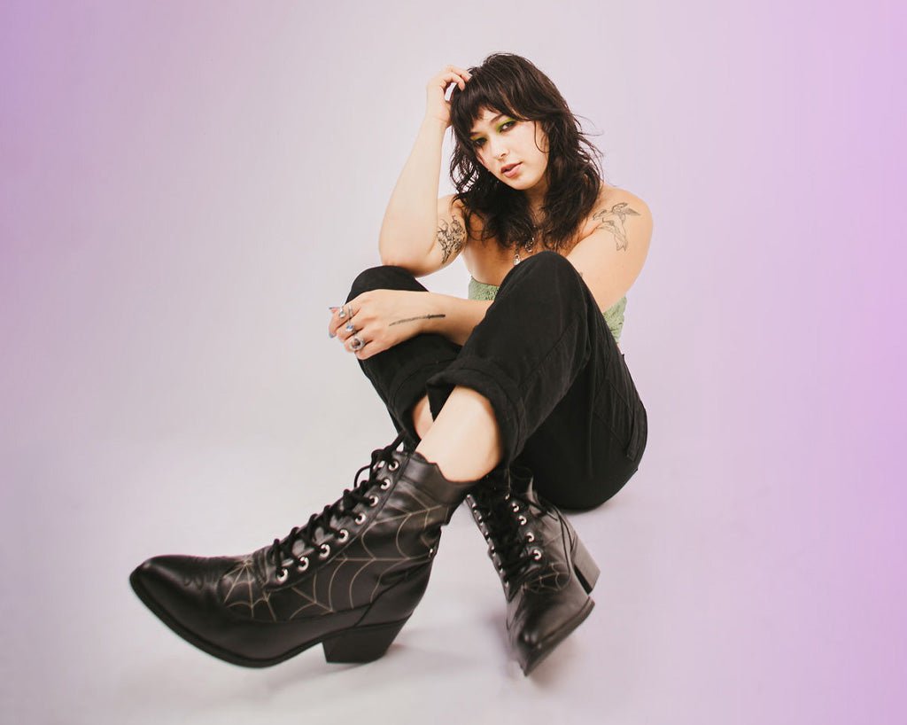 Black Victorian 8-Eye Spiderweb Pointed Anarchic Heel