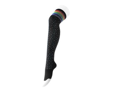 Black Rainbow Varsity Rhinestone Over-The-Knee Sock