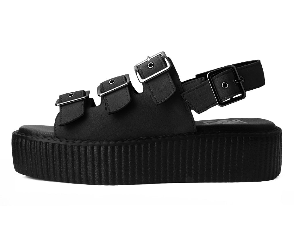 Black Faux Suede 3-Buckle Mondo Sandal Black Faux Suede 3-Buckle Mondo Sandal