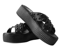 Black TUKskin™ Cross Strap Studded Sandal