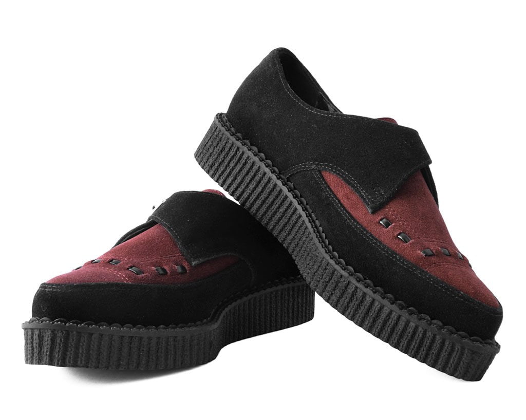 Black & Burgundy Suede Pointed Buckle Creeper - T.U.K.A9592-03