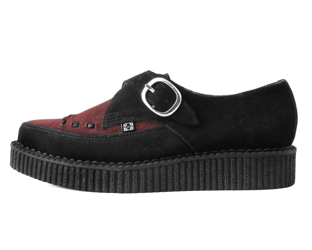 A9592 Black & Burgundy Suede Pointed Buckle Creeper